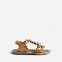 Sandale marron cuir pampilles amovibles^Buggy Online