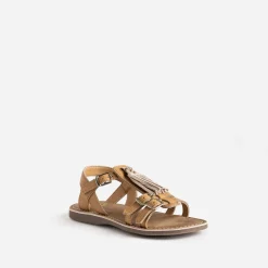 Sandale marron cuir pampilles amovibles^Buggy Online