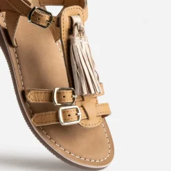 Sandale marron cuir pampilles amovibles^Buggy Online