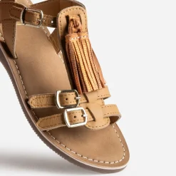 Sandale marron cuir pampilles amovibles^Buggy Online