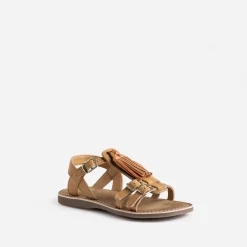 Sandale marron cuir pampilles amovibles^Buggy Online