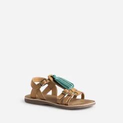 Sandale marron cuir pampilles amovibles^Buggy Online