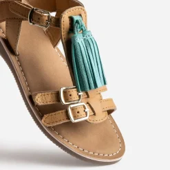 Sandale marron cuir pampilles amovibles^Buggy Online