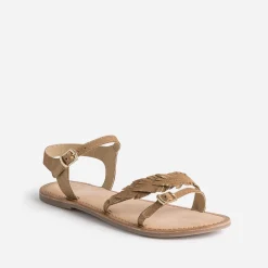 Sandale marron en cuir velours avec feuilles^Buggy Discount