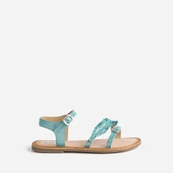 Sandale turquoise en cuir velours avec plumes^Buggy Outlet
