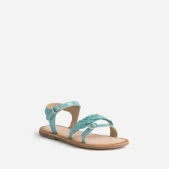 Sandale turquoise en cuir velours avec plumes^Buggy Outlet