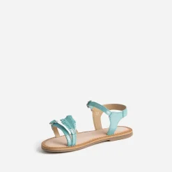 Sandale turquoise en cuir velours avec plumes^Buggy Outlet