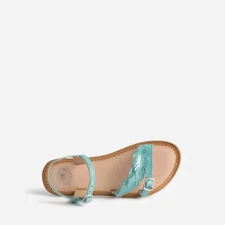 Sandale turquoise en cuir velours avec plumes^Buggy Outlet