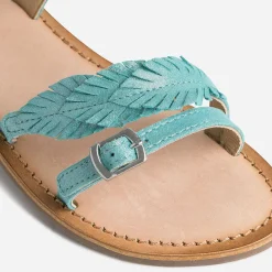 Sandale turquoise en cuir velours avec plumes^Buggy Outlet