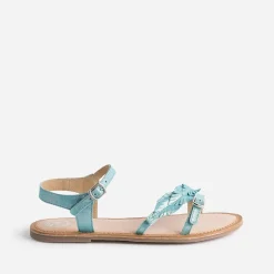 Sandale turquoise en cuir velours avec plumes^Buggy Discount