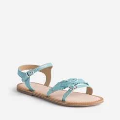 Sandale turquoise en cuir velours avec plumes^Buggy Discount