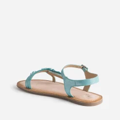 Sandale turquoise en cuir velours avec plumes^Buggy Discount