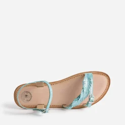 Sandale turquoise en cuir velours avec plumes^Buggy Discount