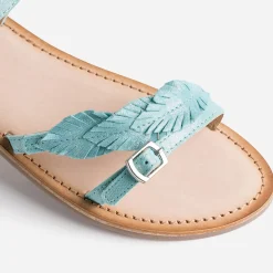 Sandale turquoise en cuir velours avec plumes^Buggy Discount