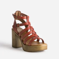 Sandale cage brique en cuir^Texto Clearance