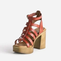 Sandale cage brique en cuir^Texto Clearance