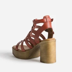 Sandale cage brique en cuir^Texto Clearance