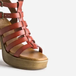 Sandale cage brique en cuir^Texto Clearance