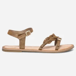 Sandale camel en cuir métallisé avec feuilles^Eram Discount