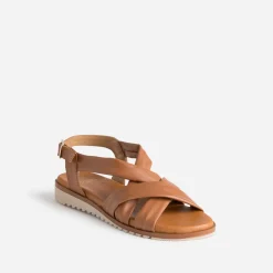 Sandale cognac en cuir souple éco-conçu^Eram Outlet