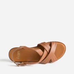 Sandale cognac en cuir souple éco-conçu^Eram Outlet