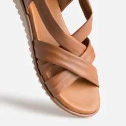 Sandale cognac en cuir souple éco-conçu^Eram Outlet