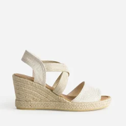 Sandale compensée dorée textile en cuir éco-conçu^Eram Clearance