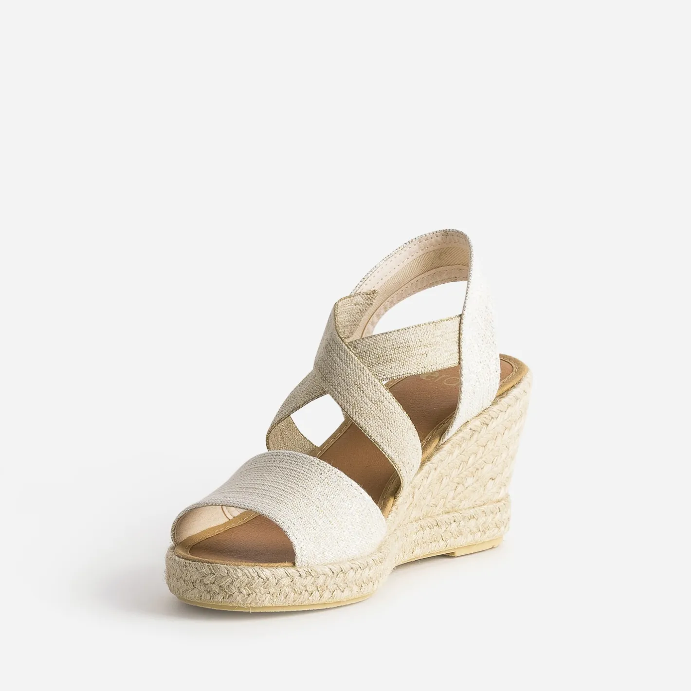 Sandale compensée dorée textile en cuir éco-conçu^Eram Clearance
