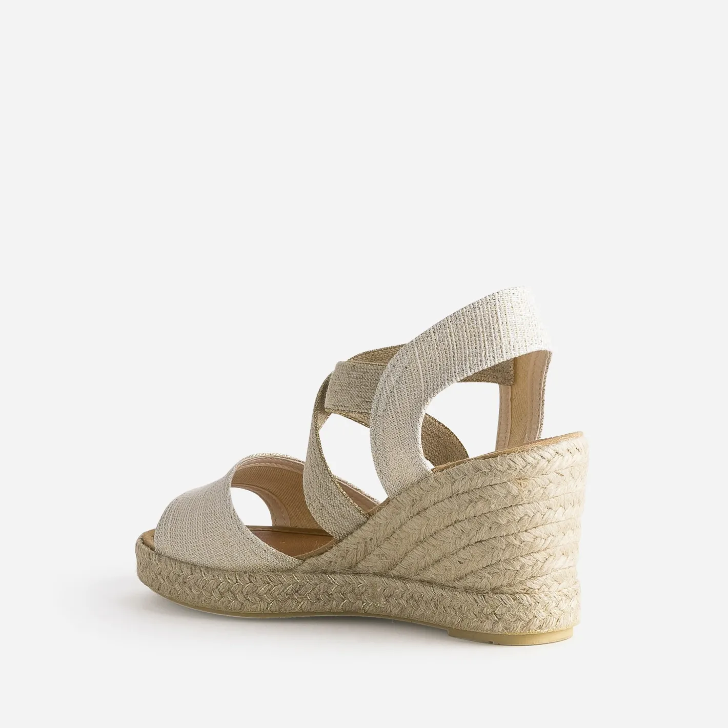 Sandale compensée dorée textile en cuir éco-conçu^Eram Clearance