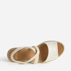 Sandale compensée dorée textile en cuir éco-conçu^Eram Clearance