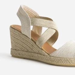 Sandale compensée dorée textile en cuir éco-conçu^Eram Clearance