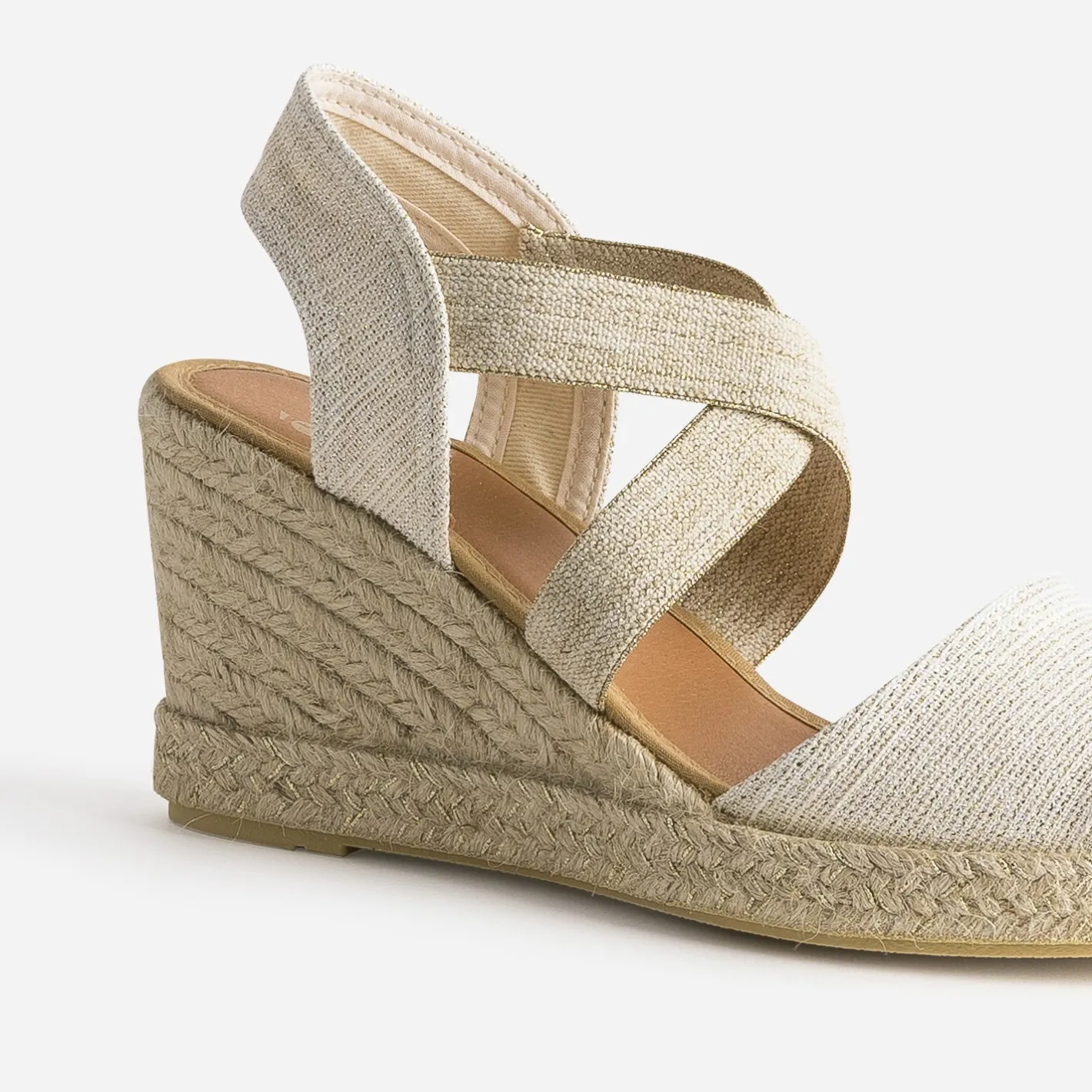 Sandale compensée dorée textile en cuir éco-conçu^Eram Clearance