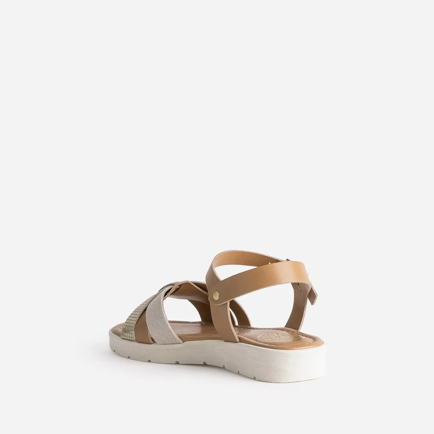 Sandale compensée camel et dorée en cuir^Buggy Online