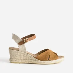Sandale compensée en cuir velours éco-conçu^Eram Discount