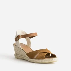 Sandale compensée en cuir velours éco-conçu^Eram Discount