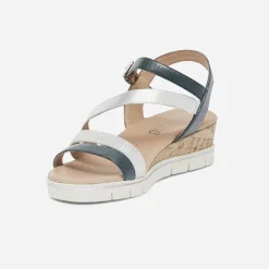 Sandale compensée bleu grisé et argent en cuir^Caprice Sale