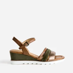 Sandale compensée en cuir velours^Marco Tozzi Discount
