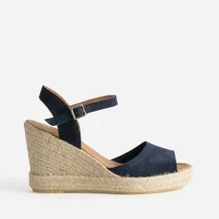 Sandale compensée marine en cuir velours éco-conçu^Eram Outlet