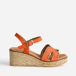Sandale compensée cuir velours tressé doré^Eram New