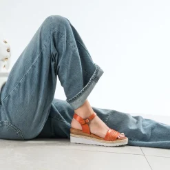 Sandale compensée cuir et tressage^Eram Sale