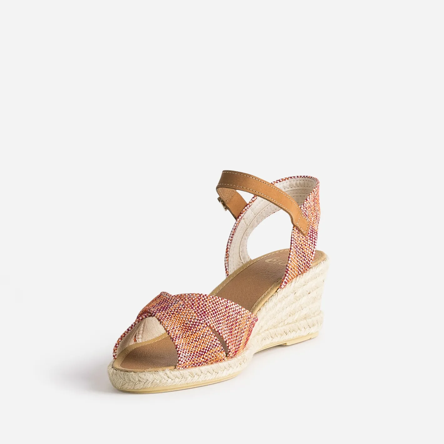 Sandale compensée prune, corail, écru en toile tressée^Eram Outlet