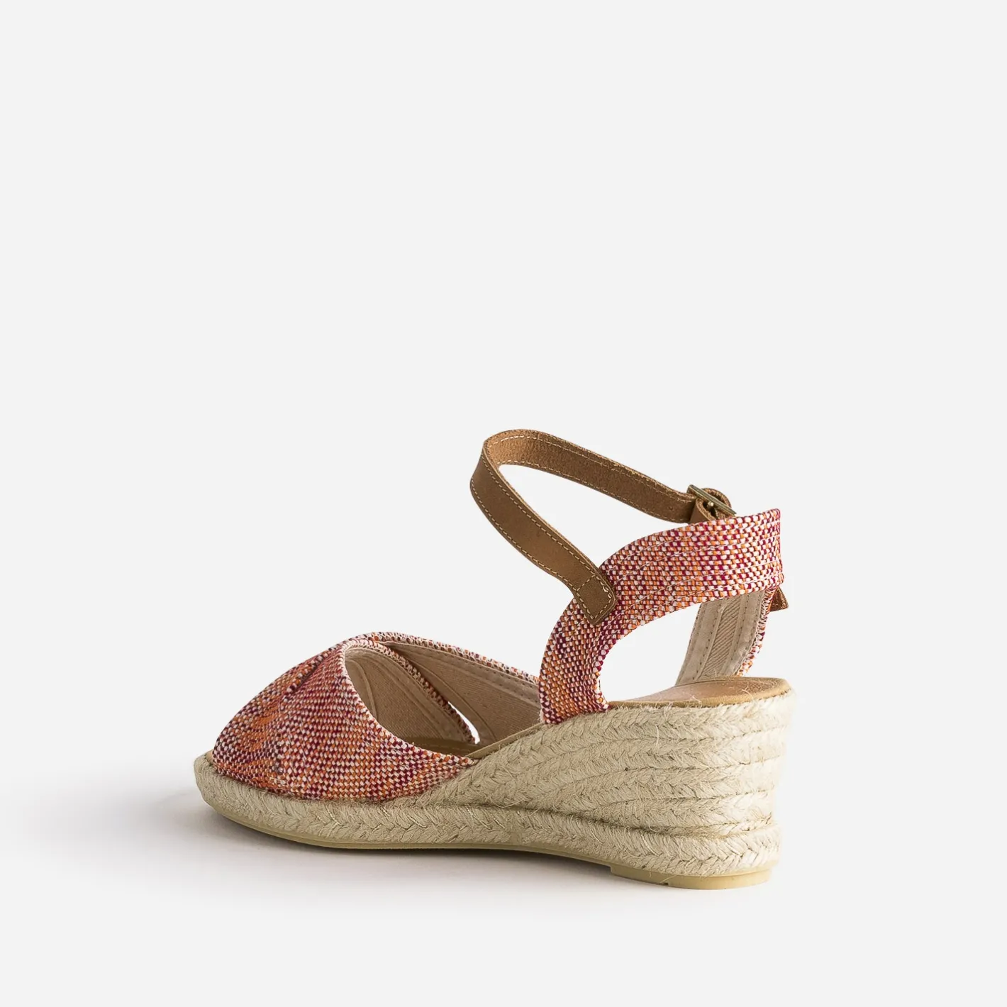 Sandale compensée prune, corail, écru en toile tressée^Eram Outlet