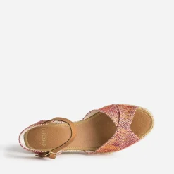 Sandale compensée prune, corail, écru en toile tressée^Eram Outlet