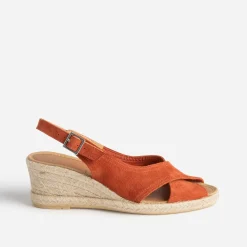 Sandale compensée terracotta en cuir velours^Eram Clearance