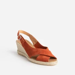 Sandale compensée terracotta en cuir velours^Eram Clearance