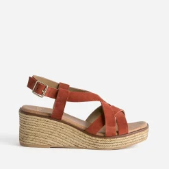 Sandale compensée terracotta cuir velours^Eram Hot