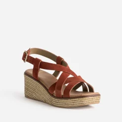Sandale compensée terracotta cuir velours^Eram Hot