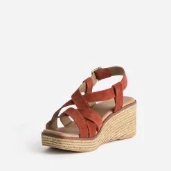 Sandale compensée terracotta cuir velours^Eram Hot