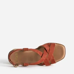 Sandale compensée terracotta cuir velours^Eram Hot