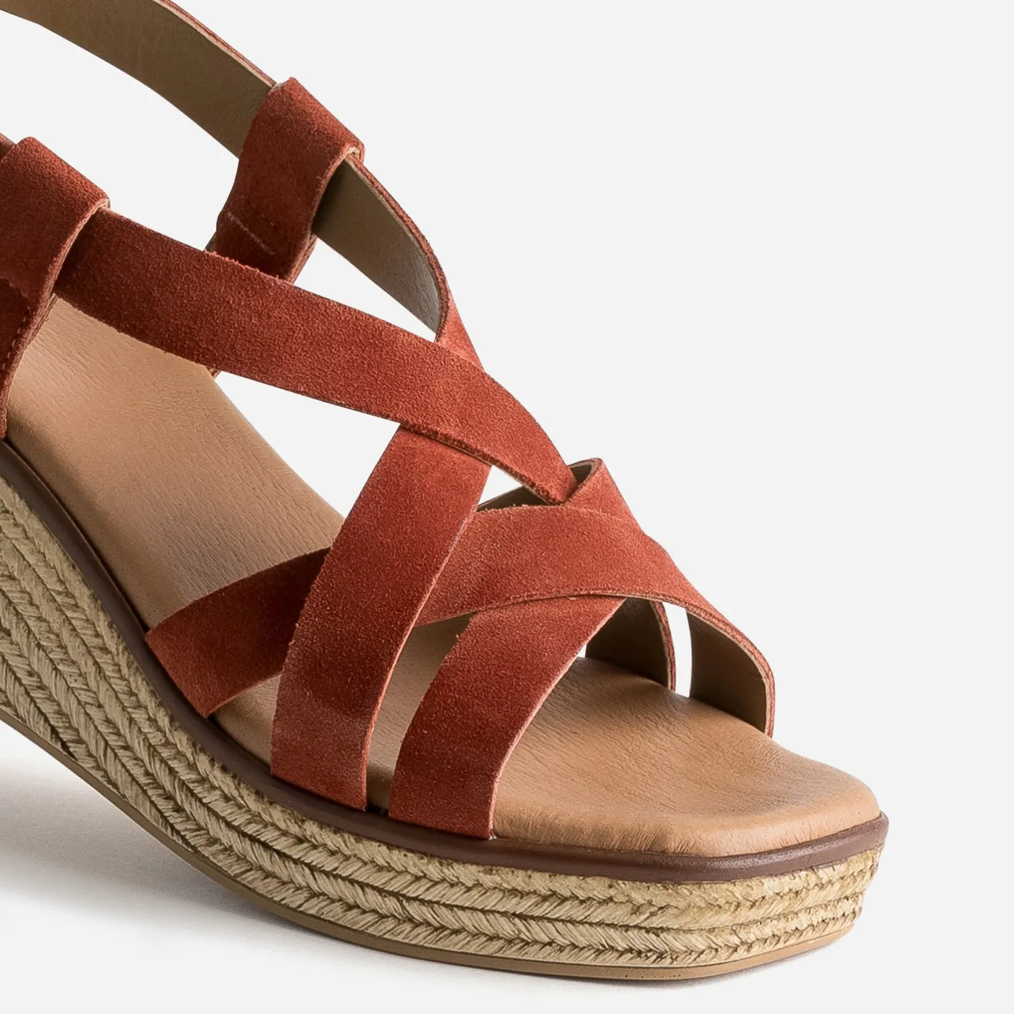 Sandale compensée terracotta cuir velours^Eram Hot